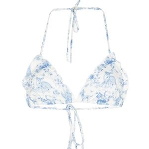 Frankies Bikinis x Gigi Hadid Blue Floral-print Halterneck Bikini Top